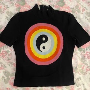 STAUD Short Sleeve Nat Top Rainbow Yin Yang XS